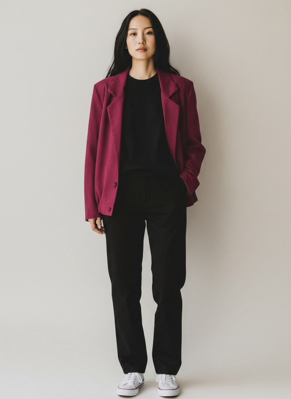 Willow Ridge Vintage Burgundy Suede-Feel Elastic Waist Blazer